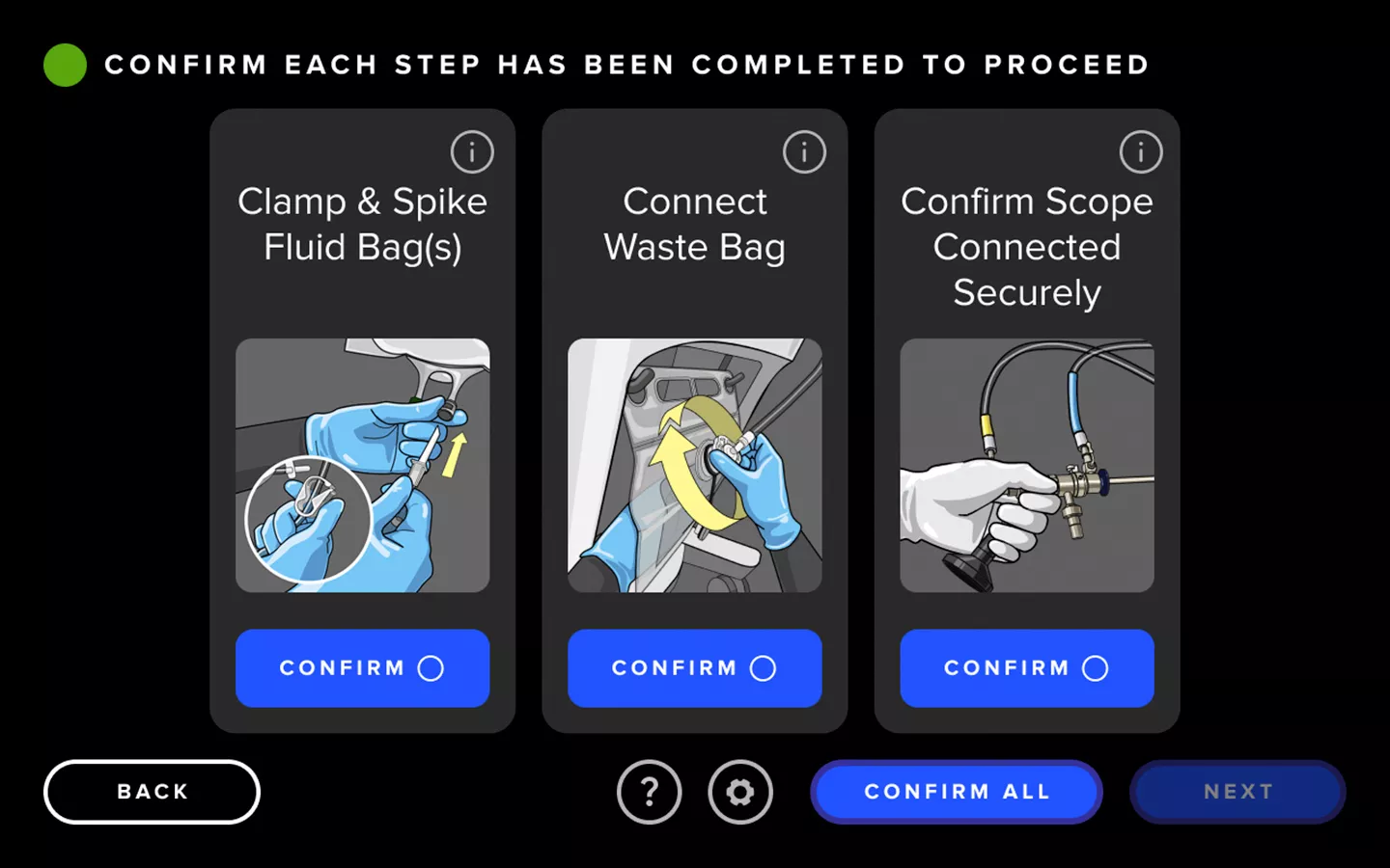 Screenshot from the Fluent Pro Fluid Management System user interface showing the system set up.